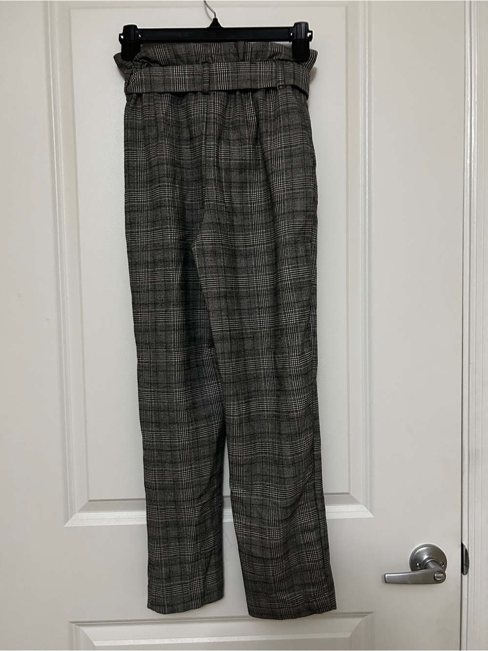 H&M Gray Plaid Paperbag Waist Straight Leg Trousers - Picture 2 of 4